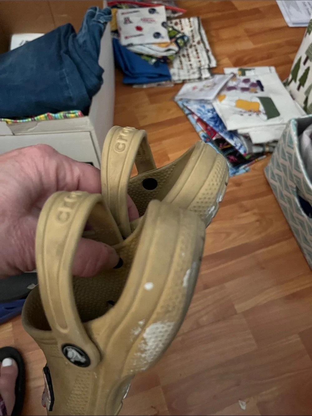 Kids Crocs Tan Slip-On Clog Shoes with Ice Cream Charms Size 13